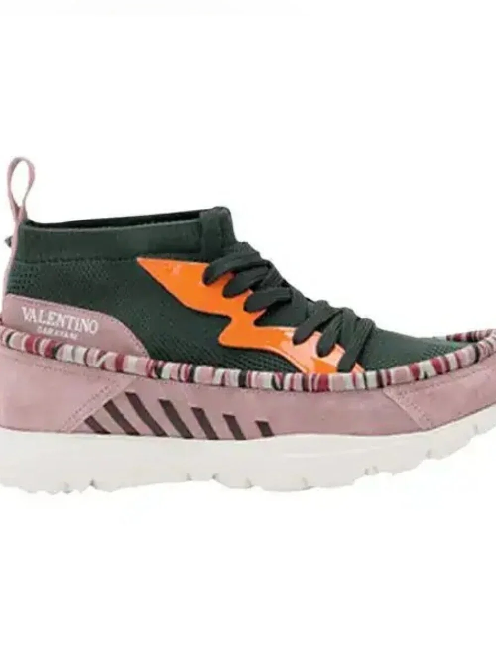 RARE Valentino Garavani Teal Knit Sneakers with Orange Panel and Pink Suede Trim